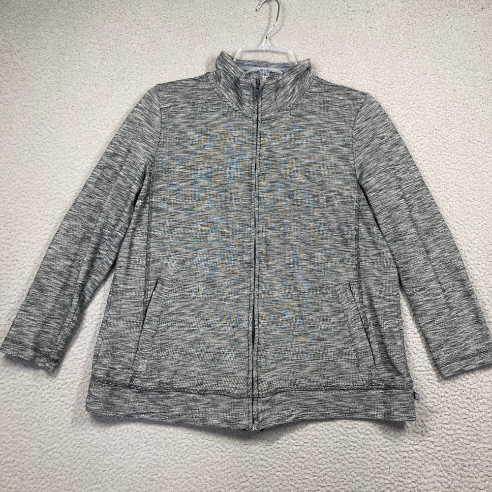 T‎ by Talbots Full Zip Jacket Womens XP Petite Grey Space Dye Cotton Mock Neck